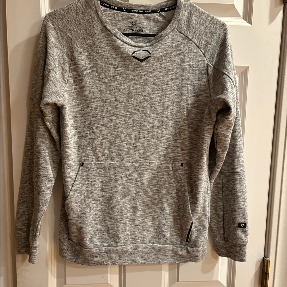 Evoshield T Shirt Men XS Gray Long Sleeve Crew Neck Logo W Front Pocket